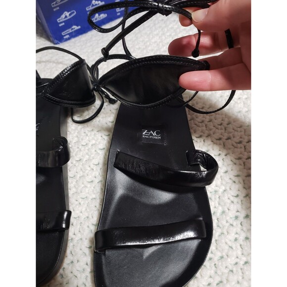 Zac Posen Black Tie Strap Sandals New size 6 Flat Ankle Wrap - Picture 3 of 5